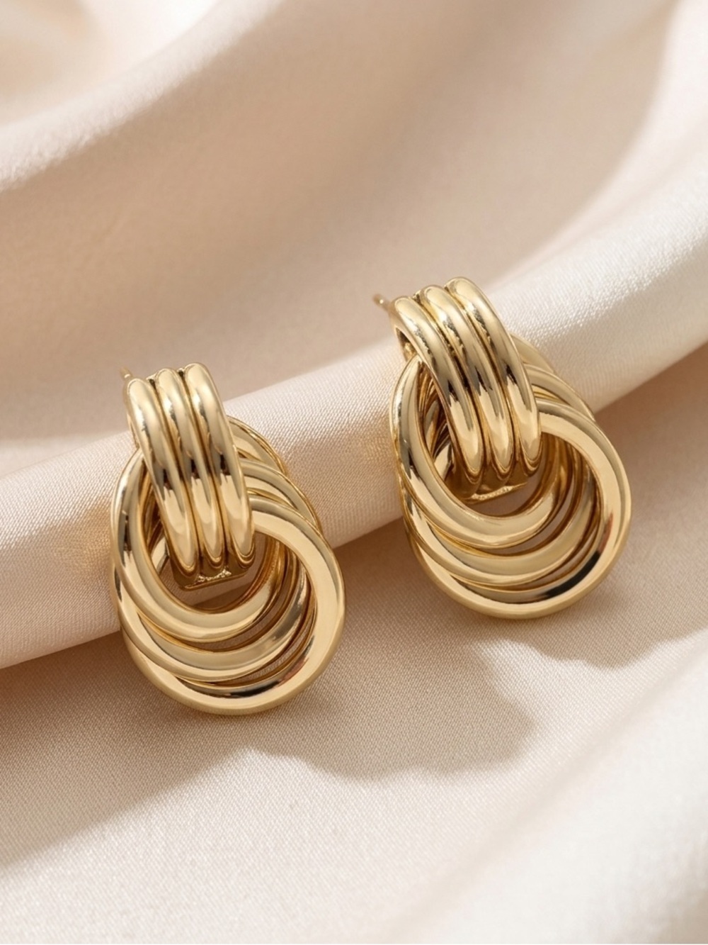 14k Gold Plated Knot Interlocking Hoop Drop Earrings